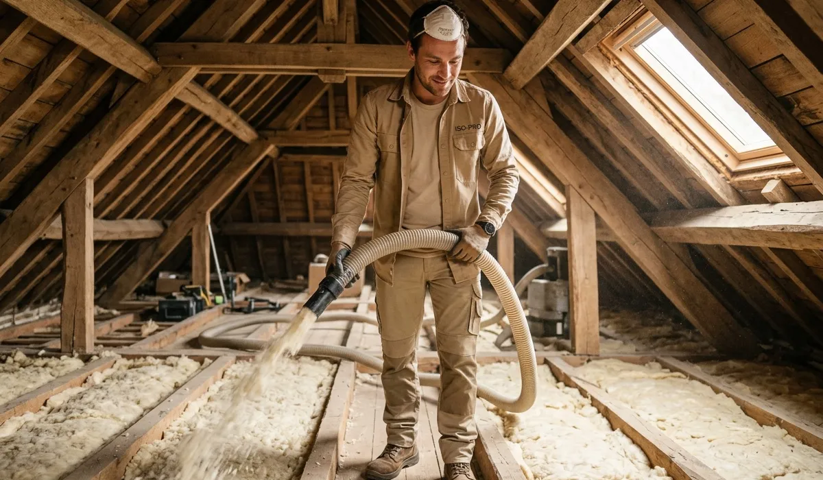 Combles perdus isolés en laine soufflée après travaux dans une maison rénovée près de Strasbourg